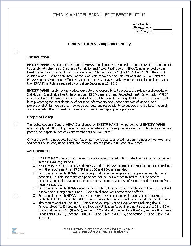 Hipaa Policy Template